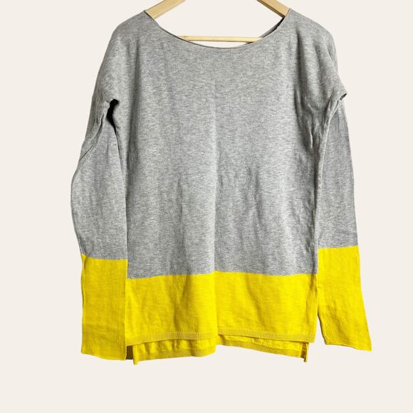Vince Gray Yellow Cotton Knit Colorblock Pullover Sweater Size S - Picture 3 of 10